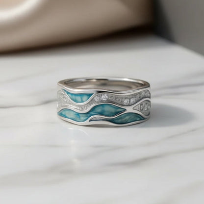 TIDEA – Turquoise Silvered Waves Ring
