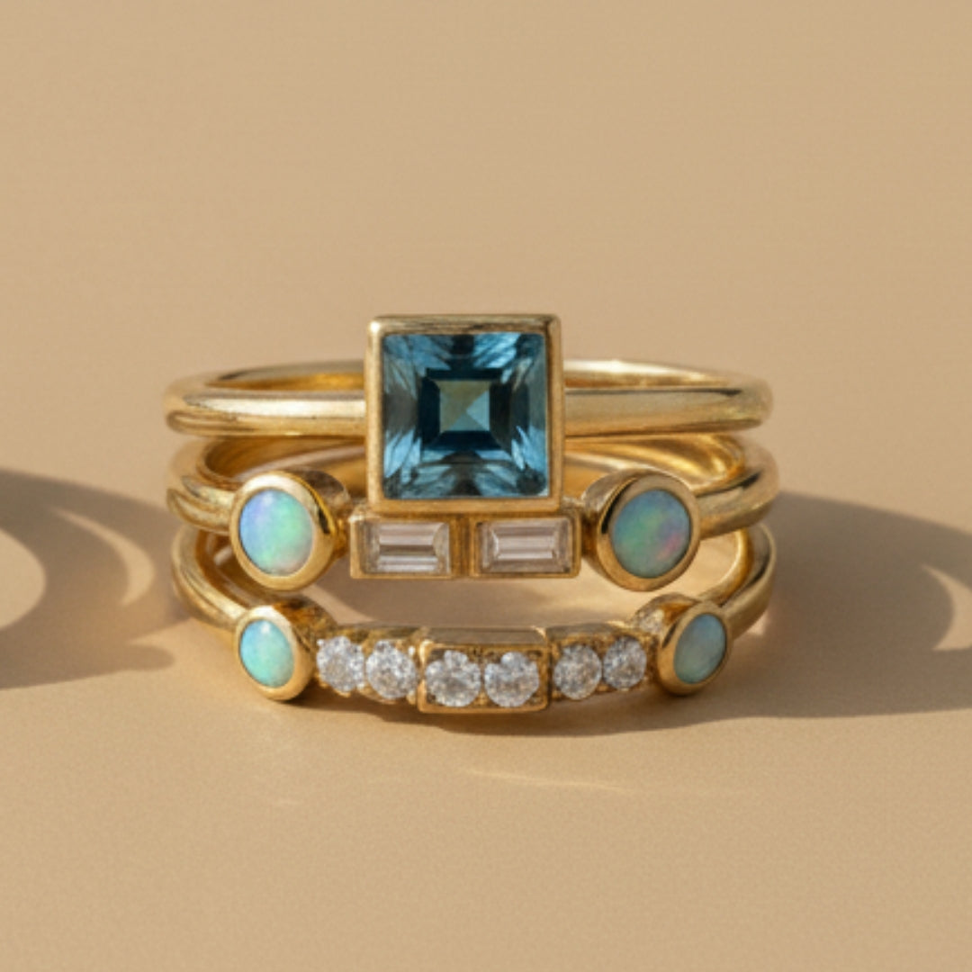 VALERY – Vintage Blue Crystal Ring Set