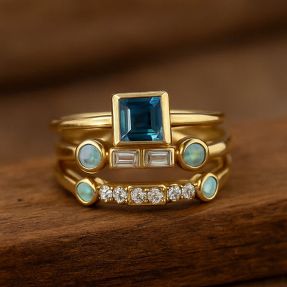 VALERY – Vintage Blue Crystal Ring Set