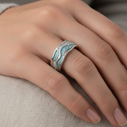 TIDEA – Turquoise Silvered Waves Ring
