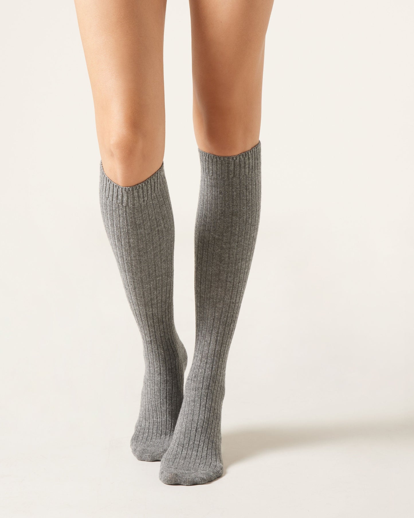 Ribbed High-Knee Wool Socks