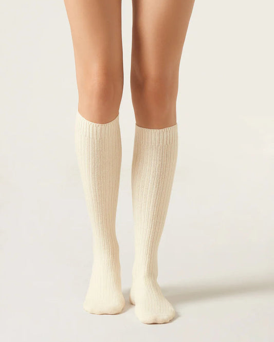 Ribbed High-Knee Wool Socks