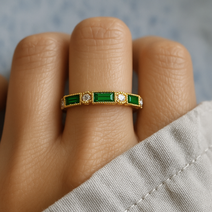 Alex – Green Inlaid Zirconia Gold Ring