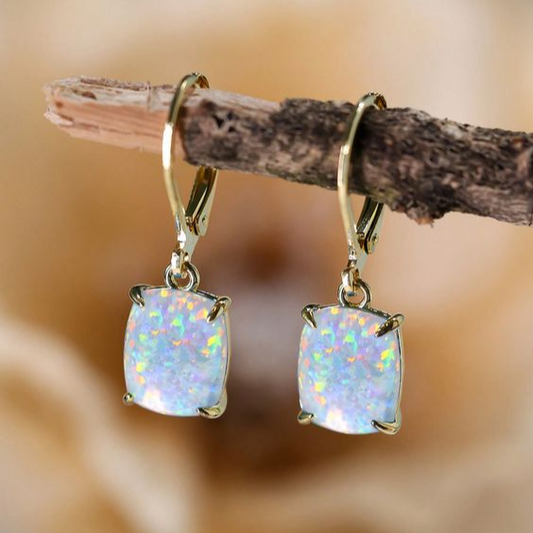 CLARA – Vintage White Opal Square Earrings