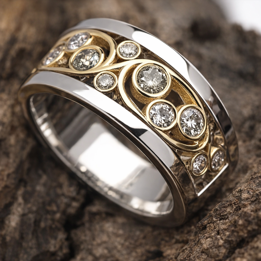 LYRON – Vintage Gold & Silver Ivy Zirconia Ring